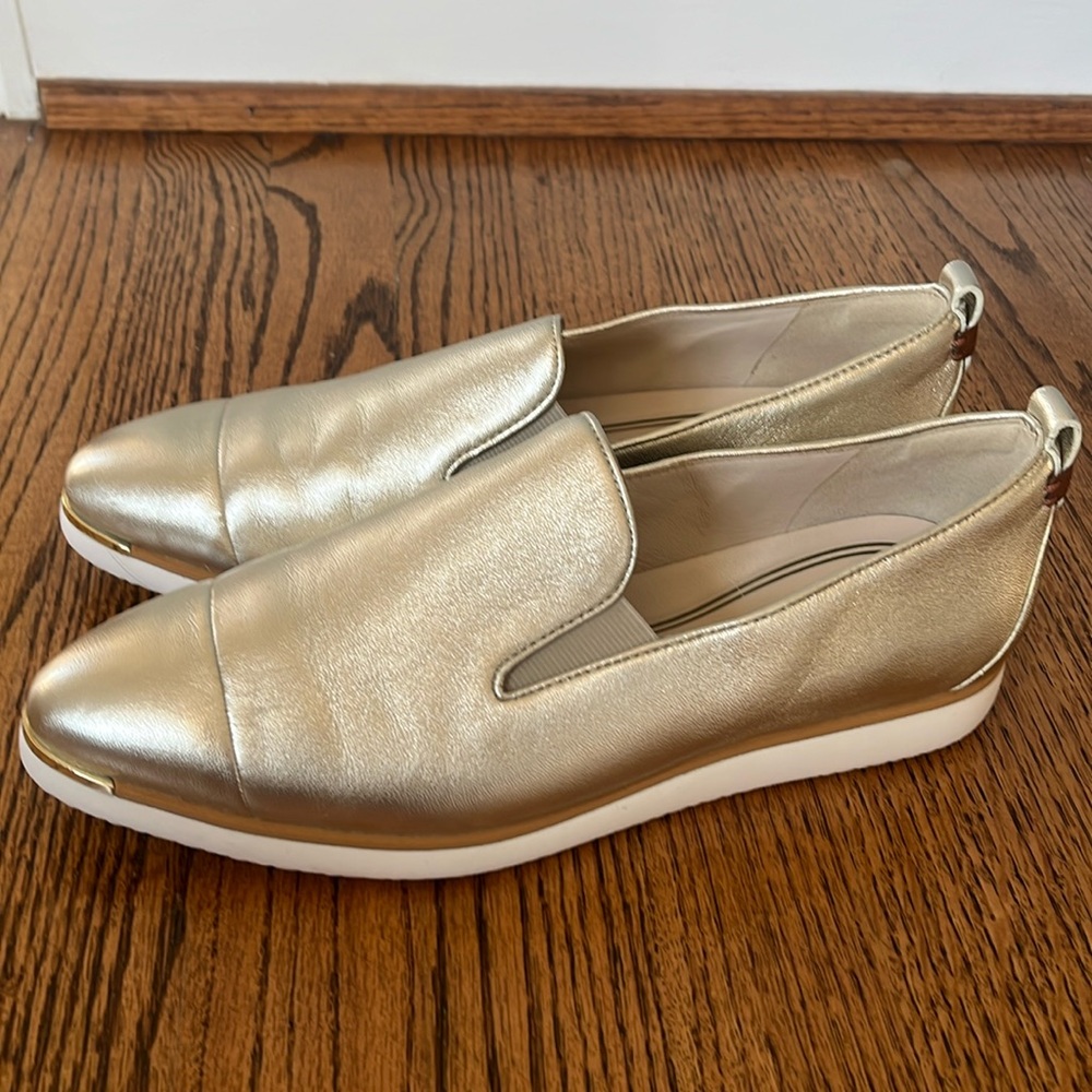 Cole Haan Grand Ambition Women’s Gold Slip-On Tumbled Leather Shoe